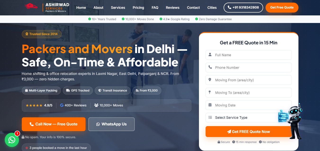 Ashirwad Services packers and movers website